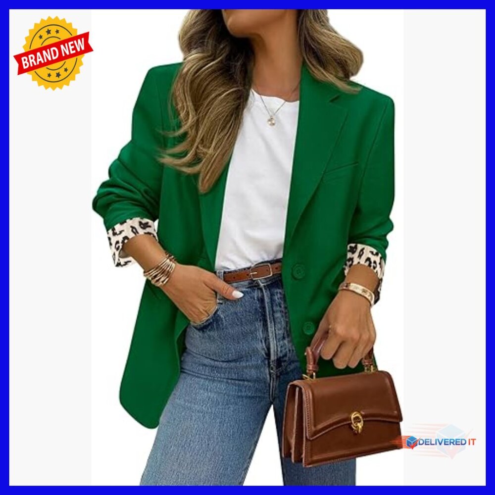 Leopard Lined Blazer, Open Front, Long Sleeve, Work Office Business Casual